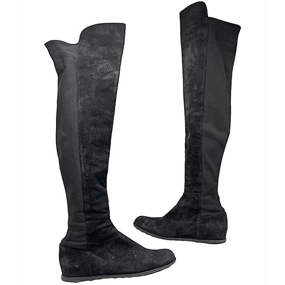 Stuart Weitzman black over the knee suede boots stretchy top size 6.5 - Picture 1 of 7